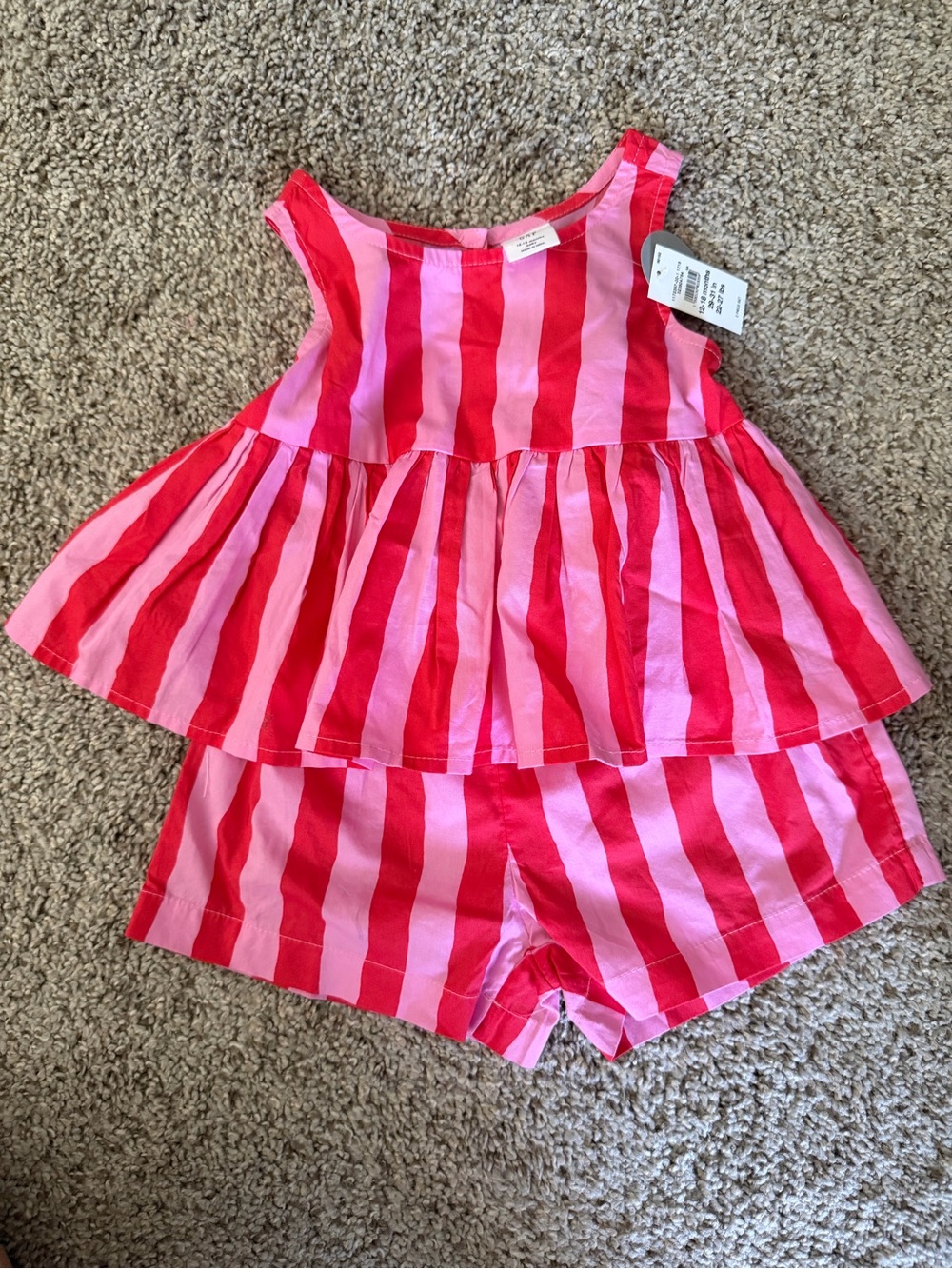 Gap Poplin 2 Piece Outfit Striped Pink Red Top Shorts Matching Set Size 12-18 mo - Picture 2 of 7